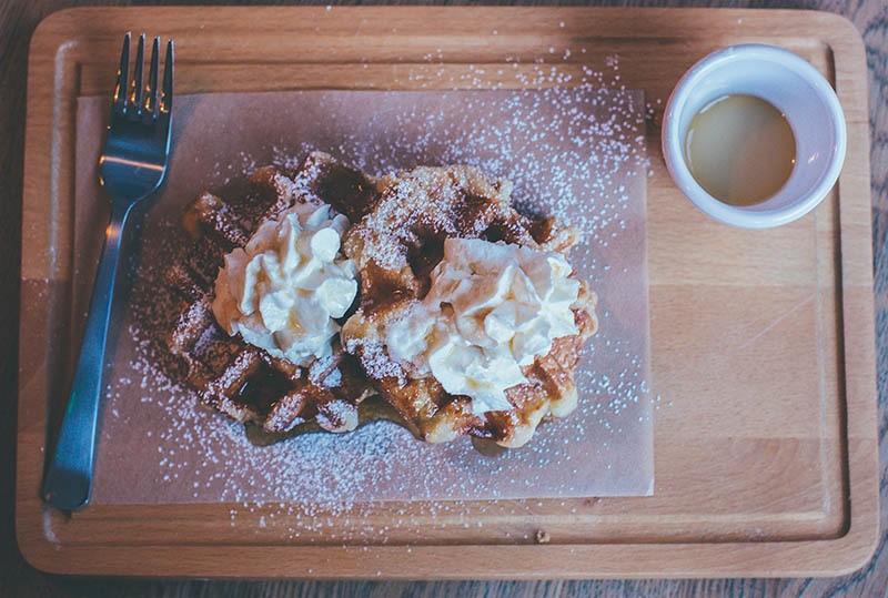 Belgian Waffles On Cutting Board